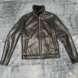 Jack & Jones Mens JJFLIGHT Jacket Black Faux Leather Sherpa Lined Large 12173734